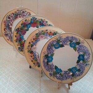 Floral Salad Dessert Plate Set Fine Porcelain Punch Studio Spring Garden 8"